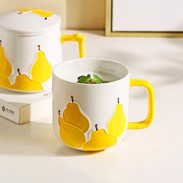 Mugs Creative Pear Coffee Milk Nordic Style With Lid Ceramic Tea Mug Drinking Cup Household Juice Fruit Gift Cups