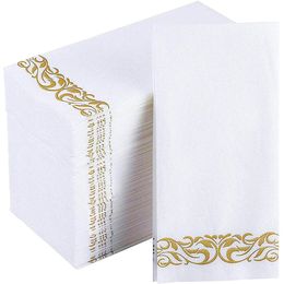 Table Napkin 50Pcs Disposable Napkins DustFree Elegant OldFashioned Towel Aluminum Foil Golden Bathroom Birthday Wedding Party Decoration 220930