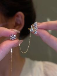 Dangle & Chandelier Ear Bone Clip For Women Sweet Exquisite Sparkling Crystal Butterfly Ear Cuff Clip Earring Wedding Jewellery
