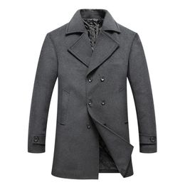 Men's Wool Blends EU Size Winter Wool Coat Men Casual Thick Long Trench Double Breasted Business Woollen Jacket Pea Coat For Men 220930
