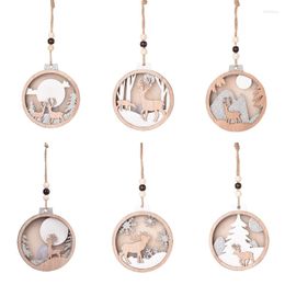 Christmas Decorations Hanging Ornament Wood Round Elk Luminous Pendant With Light For Xmas Tree Decoration Creative Holiday Party Scene