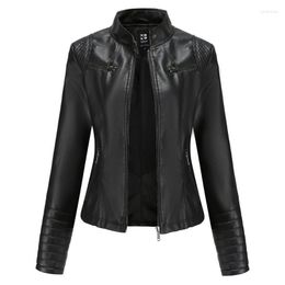 Women's Leather Women's Slim Motorcycle Coats Spring Autumn Female's Long Sleeve Stand Collar Fashion Short PU Faux Jacket