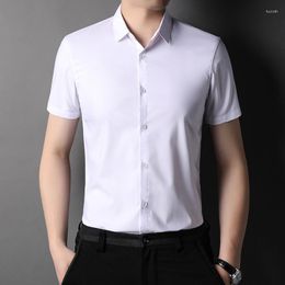 Men's Casual Shirts Boys Summer Short Sleeve White Shirt Plus Size XXXL Button Up Top Men Business Seamless Modal Ice Silk Collared