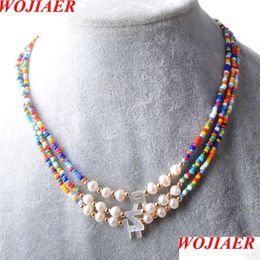 Pendant Necklaces Boho Colorf Beads Shell A-Z Letter Necklace 2022 Trend Women Natural Pearls Choker Jewellery Girl Couple Gif Lulubaby Dh8Sp