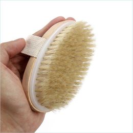 Bath Brushes Sponges Scrubbers Dry Skin Body Soft Natural Bristle Brush Wooden Bath Shower Spa Without Handle Drop Deli Sports2010 Dhs5Q