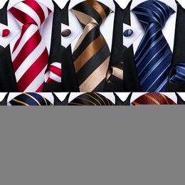 Bow Ties Fashion Striped Men Tie 8cm Silk Classic Business Formal Wedding Necktie Handkerchief Cufflink Neckwear Gift Accessories DiBanGu