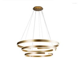 Pendant Lamps Golden Modern Lights For Living Room Dining 4/3/2/1 Circle Rings Acrylic Aluminum Body LED Lamp