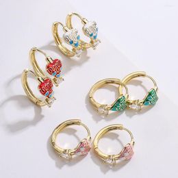 Hoop Earrings Classic Design 4 Colours Heart Shape Enamel Oil Dripping Copper Zircon Women Charm Fine Jewellery Wedding Romantic Gift