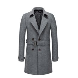 Men's Wool Blends British Style Woolen Coats Men Thick Long Pea coat Autumn Winter Fashion Wool Blends Men Overcoats Warm Windbreaker Jacket 220930