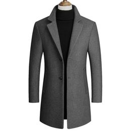 Men's Wool Blends Boutique Men's Long Woollen Coats TurnDown Collar Casual Wool Overcoat Male Single Breasted Slim Fit Trench Coat 220930