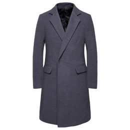 Men's Wool Blends Autumn Winter Jacket Men Woollen Coat Single Button Slim Fit Long Male Windbreaker Suit Collar Grey Woollen Jacket 220930