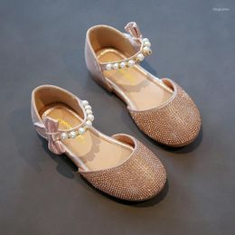 Flat Shoes Gold Silver Girls Summer Bowknot Rhinestone Sandal Princess For Wedding Party Dance Performance 2-12T