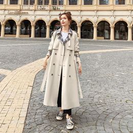 Women's Trench Coats Women's Windbreaker Long Spring Autumn2022 Korean Loose Lattice Colour Matching Lapel Lining Double Breasted