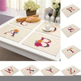 Table Mats A-Z Flower Initial Letter Cotton Linen Pad Dining Bowl Cup Mat Pattern Kitchen Placemat 42 32cm Home Decor