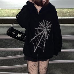 Women's Hoodies Sweatshirts Gothic Letter Print Long Sleeve Pullover Zipper Loose Oversized Streetwear Casual Autumn Winter 220930