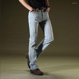 Men's Jeans Men Men's Micro Horn Stretch Slim Korean Hole Light Blue Size 28-36 38