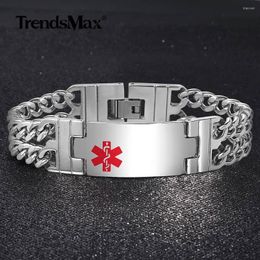 Link Bracelets Care Alert For Womens Mens Stainless Steel Couple Silver Color HKBM167