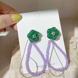 Dangle & Chandelier Fashion Vintage Green Crystal Flower Drop Earrings For Women Girls Trendy Purple Beads Pendientes Circle Jewellery