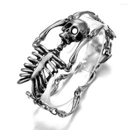 Link Bracelets Arrive Silver Colour Skeleton Skull Bones Punk Jewellery Hip-hop Stainless Steel Christmas Gift Gothic Men's