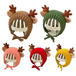 Hats Infant Baby Knit Beanie Hat Cute Christmas Reindeer Antlers Earflap Cap Warmer 649C