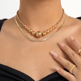 Chain de mi￧angas em camadas e colar de gargantilha curta chian para mulheres Charmos da moda J￳ias de moda de colar de bolas grandes
