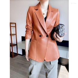Women's Leather Real Sheep Skin Suit Jackets Women Female 2022 Genuine Lapel Coats Autumn Fashion Slim Soft Windbreaker
