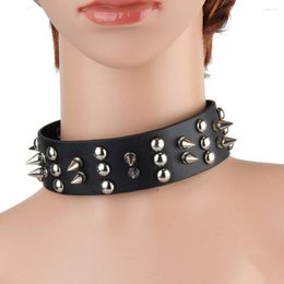Pendants Gothic 2022 Punk Rivet Necklaces Unisex Round PU Leather Choker Necklace Black Rock Cool Streetwear Dance Accessories