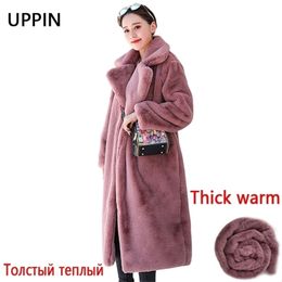 Womens Fur Faux Winter Women High Quality Rabbit Coat Luxury Long Loose Lapel Over Thick Warm Plus Size Female Plush s 220930