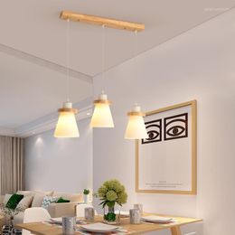 Pendant Lamps Nordic Chandelier Japanese Style Log Restaurant Lamp 3 Heads Modern LED Dining Bedside Bedroom Bar Glass