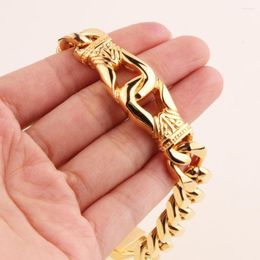 Link Bracelets 15mm Wide 8.46inch Men's Bracelet Chain Stainless Steel Gold Tone Curb Cuban Chains For Mens Fashion Wholesale Jewelry