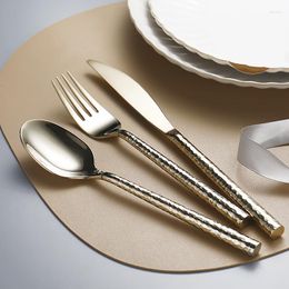 Dinnerware Sets Kitchen Tableware Cutlery Set Silver Hammered Stainless Steel Luxury Fork Spoon Knife Western Dinner Gold