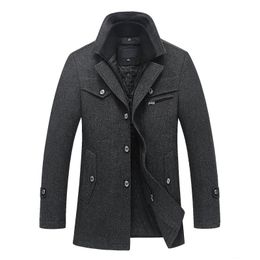 Men's Wool Blends Winter Woolen Jacket Men Double Collar Thick Trench Business Casual Men Wool Coat Single Breasted Windproof Overcoat 220930