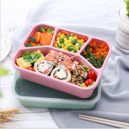 Dinnerware Sets 1Pcs Lunch Box Reusable 4-compartment Plastic Divided Storage Container Boxes Student Kids Tableware