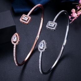 Bangle Trendy Exquisite Rose Gold And Silver Color Cubic Zircon Crystal Round Cuff Bangles For Women Dress Jewelry