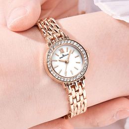 Wristwatches Luxury Rose Gold Quartz Women Watches Rhinestone Top Brand Wristwatch Fashion Ladies Watch Dial Simple Mesh Female Gifts