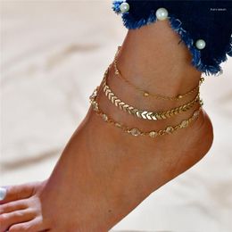 Anklets KOTik Bohemia Gold Colour Chain Ankle Bracelet On Leg Foot Jewellery Boho Beads Leaves Charm Anklet Set For Women Accessories