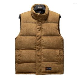 Men's Vests Winter Men Corduroy Vest Male Thick Warm Comfortable Sleeveless Coat Casual Waistcoat Stand Collar Solid Color Size 5XL