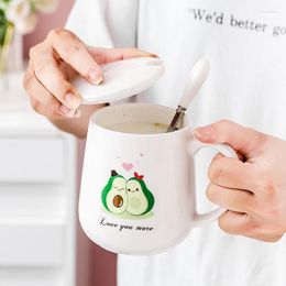 Mugs Ceramic Mug Cute With Lid Spoon Net Red Cartoon Couple Water Cup Girl Office Breakfast Coffee Milk