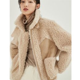 Womens Fur Faux Sheep Sheared Coat Autumn And Winter Short Small Stand Collar Lamb Wool Granular Thick Loose Tops 220930