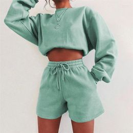 Women's Tracksuits LZYVOO Autumn Two Piece Set Women Matching Sets Fleece Thick Loose Long-Sleeved Hoodless Sweater Bag Hip Shorts Casual