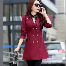 Women's Trench Coats Spring Autumn Womens Jacket Korean Office Uniform Formal Work Clothes Slim Fit Fashion Loose Keep Warm In Winter Double