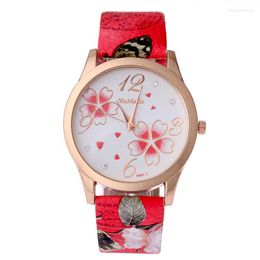 Wristwatches Fashion Elegant Flowers Leather Strap Quartz Watch Women Luxury Crystal Clock Hour Montre Femme Orologi Donna