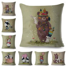 Almohada encantadora caricatura panda oso decoración de estuches de almohada de animales lindo cubierta de poliéster para niños sofá coches en casa 45x45