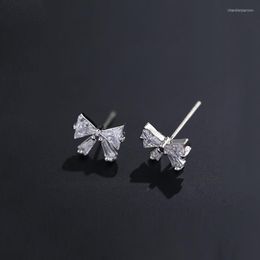 Stud Earrings Fashion Cubic Zirconia Bow For Women Simple Gold Silver Color Crystal Bowknot Female Wedding Jewelry 2022
