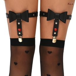 Belts Elastic PU Leather Leg Harness Garter With Bowknot Decor Gothic Thigh Clips 6XDA