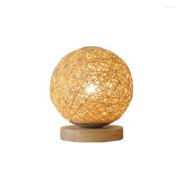 Table Lamps 2022 Simple Energy Saving Modern Home Round Shade Wooden Rattan Cloth Display Boutique Read Lamp