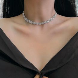 Pendants Simple Luxury Full Crystal Geometric Collars Clavicle Chain Chokers Fashion Ladies Korean Neck Jewellery For Women Charm Necklaces