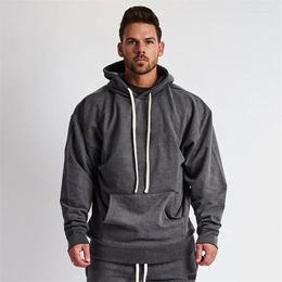 Men's Hoodies Spring Autumn Cotton Pullover Hoodie Loose Solid Colour Streetwear Casual Menswear Joggers Gym Bodybuilding Sportswear