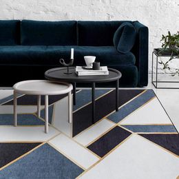 Carpets French Chic Morocco Living Parlour Carpet Geometric Stripe Gold BLUE Rug Bohemia GEOMETRY Modern Mat Design Nordic Style