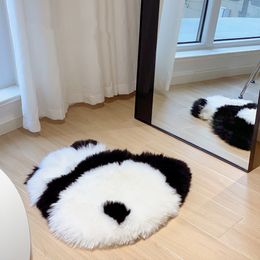 Carpet Cute Panda Wool Plush Cushion Carpet Handmade Bedroom Living Room Sofa Entrance Door Mat Home Decoration Chair Cushion 220930